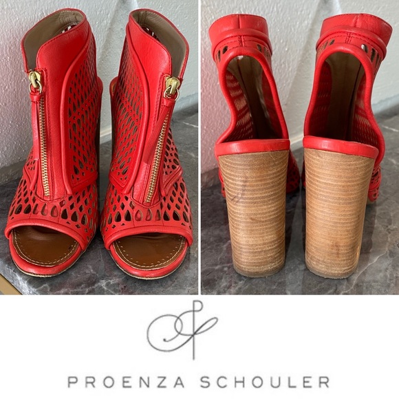 🔥$995 PROENZA SCHOULER Zip Front Laser Cut Bootie in Red - Picture 6 of 16